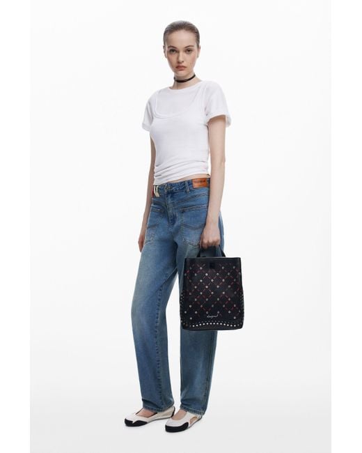 Desigual Blue Small Perforated Backpack With Studs