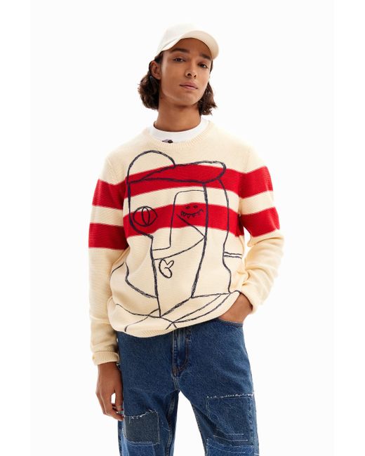 Desigual Red Striped Sweater With Pattern. for men