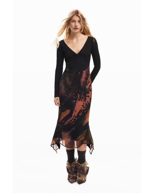 Desigual Black Printed Long Dress
