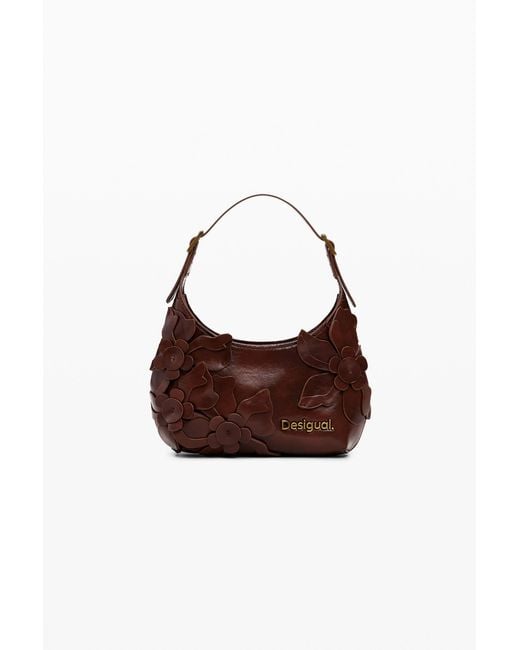 Desigual Brown Shiny Mini Floral Bag, Polyurethane