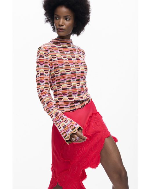 Desigual Red Colorful Knit Sweater