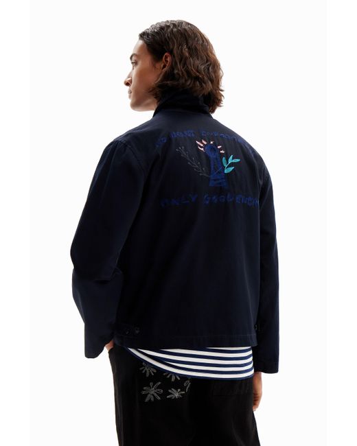 Desigual Blue Jacket With Embroidered Details. for men