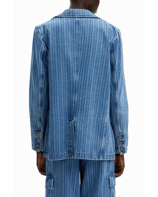 Desigual Blue Striped Denim Blazer