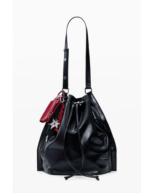 Desigual Black Medium Shiny Backpack, Polyurethane