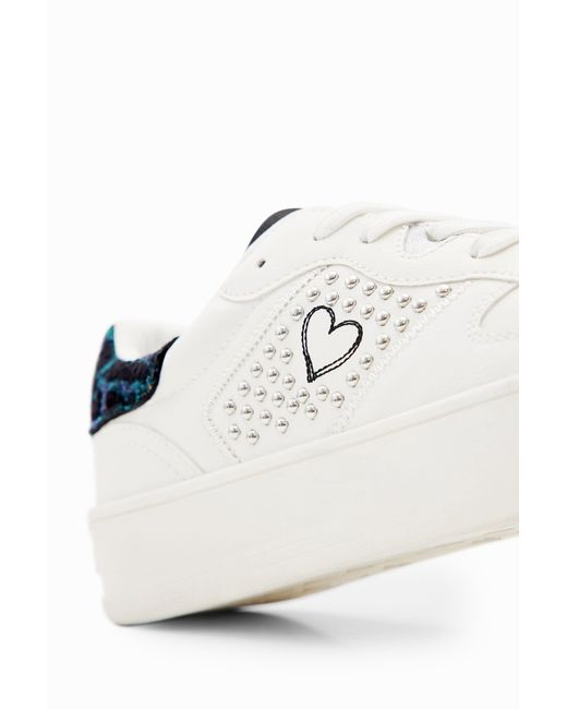 Desigual White Heart Platform Sneakers, Polyurethane