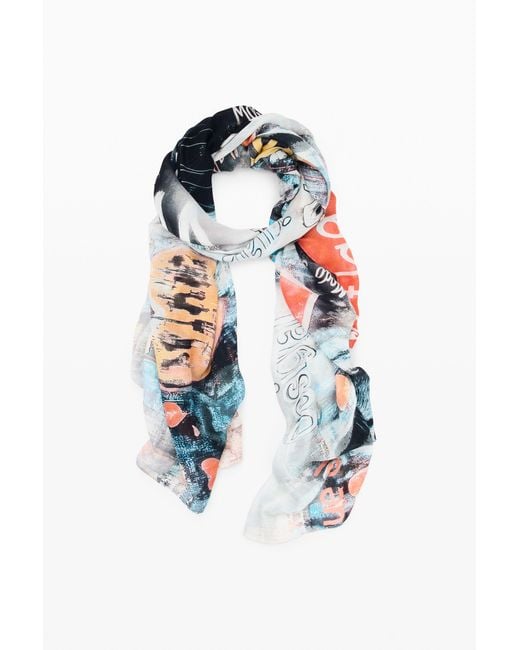 Desigual Gray Rectangular Patterned Foulard, Viscose