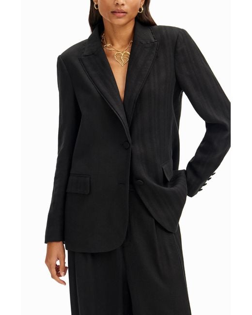 Desigual Black Straight Textured Blazer