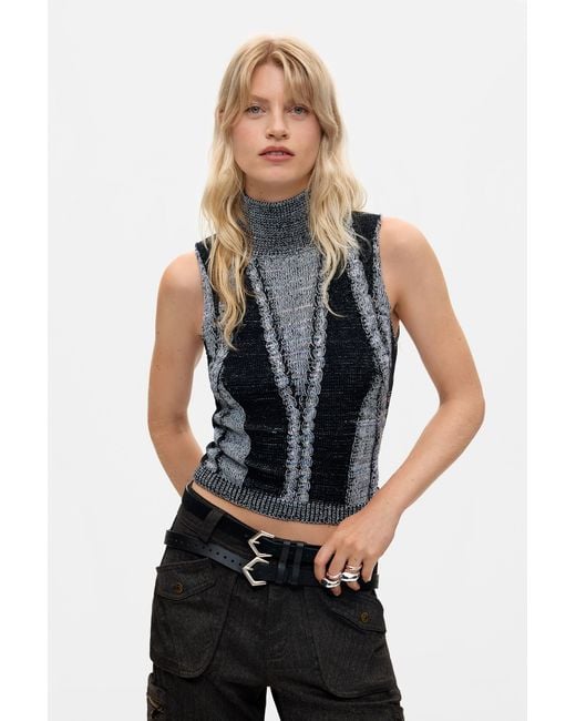 Desigual Black Sleeveless Turtleneck T-Shirt