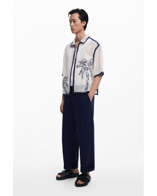 Camisa Calada Palmeras Desigual de hombre de color White