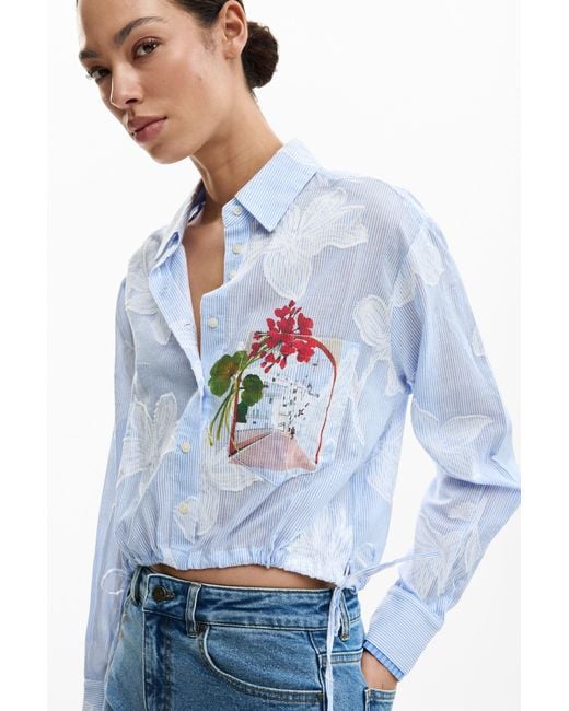 Desigual Blue Short Printed Shirt, Cotton