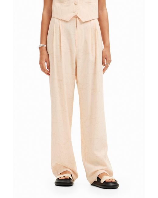 Desigual White Tailored Floral Trousers, Viscose