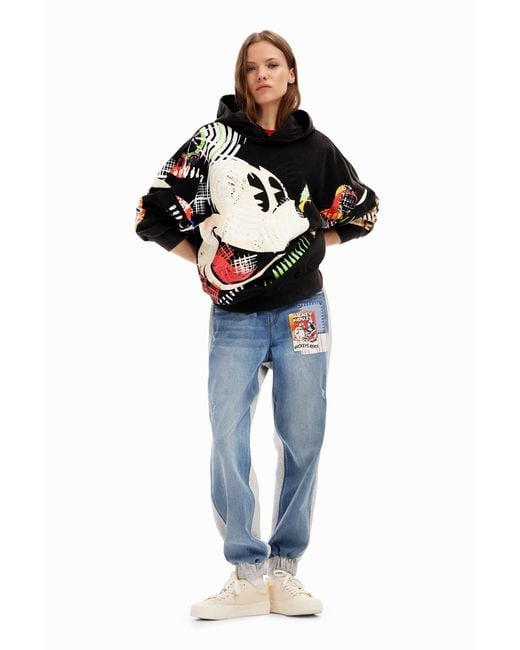 Desigual Gray Oversize Mickey Mouse Hoodie, Cotton