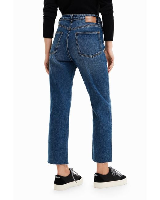 Desigual Blue Straight Cropped Jeans, Cotton