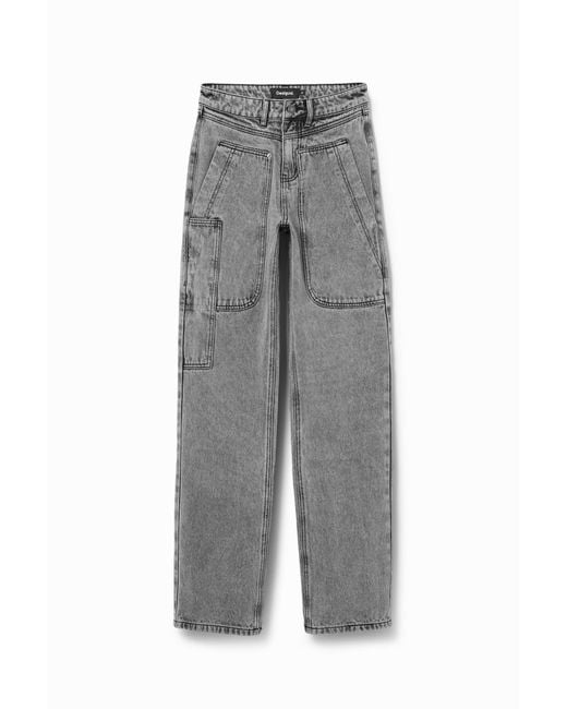 Desigual White Straight Patchwork Jeans, Cotton