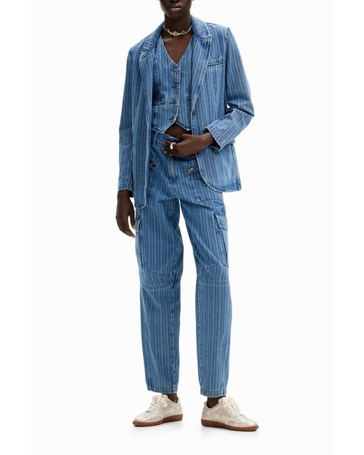 Desigual Blue Striped Denim Blazer