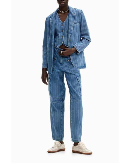 Desigual Blue Striped Denim Blazer