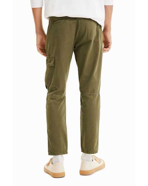 Desigual Green Patchwork Cargo Trousers, Cotton for men