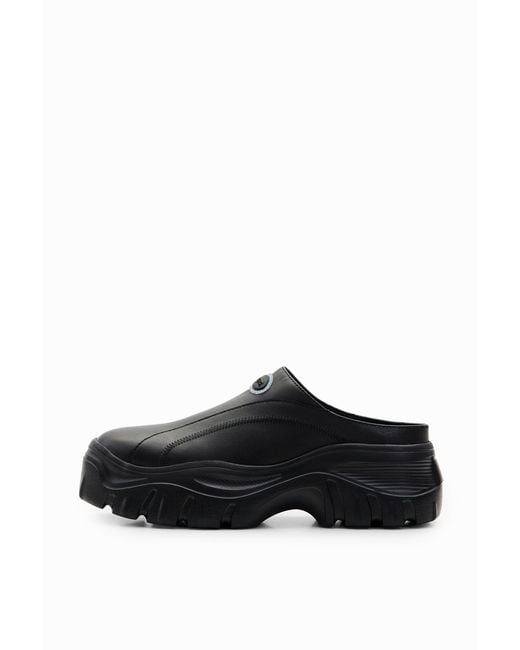 Desigual Black Chunky Leather Clogs, Cow Leather