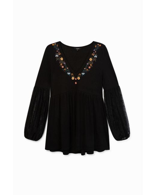 Camiseta Avolantada Flores Desigual de color Black