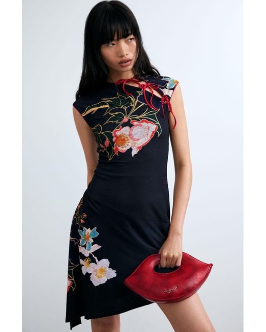 Desigual Blue Oriental Asymmetrical Dress, Polyester