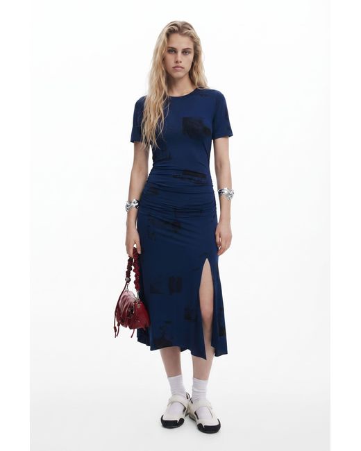 Desigual Blue Asymmetric Postcard Dress, Polyester
