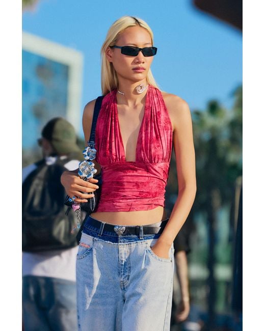 Desigual Blue Flocked Halter Top, Polyester