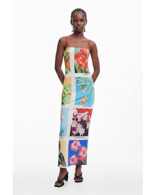 Desigual White Tyler Mcgillivary Postcard Maxi Dress, Polyester