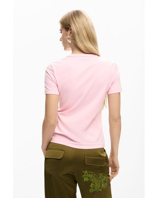 Desigual Pink Short Sleeve Knit T-Shirt, Cotton