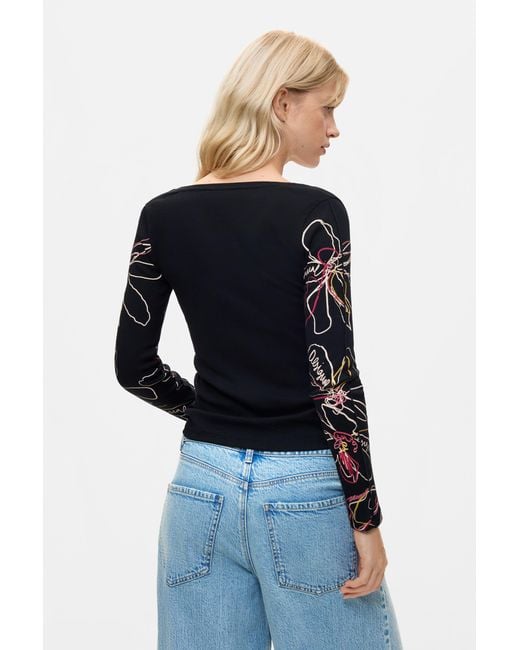 Desigual Blue Floral Long Sleeve T-Shirt, Cotton