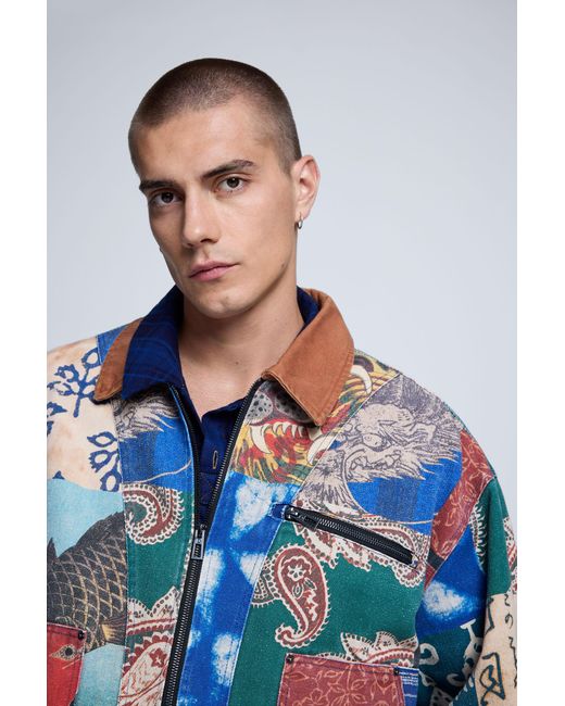 Desigual Blue Patchwork Jacket, Cotton for men