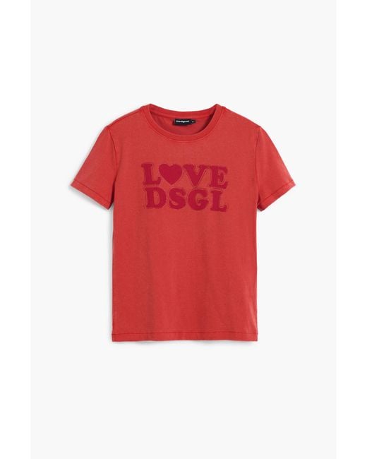Desigual Red Plain Text T-Shirt, Cotton