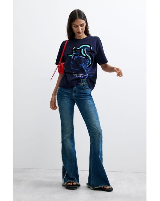 Desigual Blue Printed T-Shirt 100% Cotton, Cotton