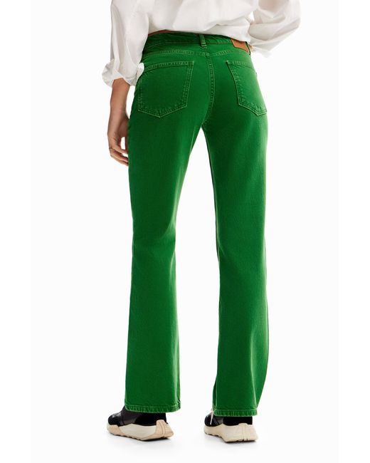 Desigual Green Plain Flare Jeans, Cotton