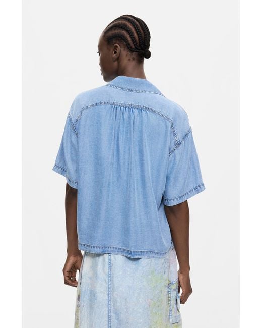 Desigual Blue Patchwork Lyocell Shirt, Lyocell