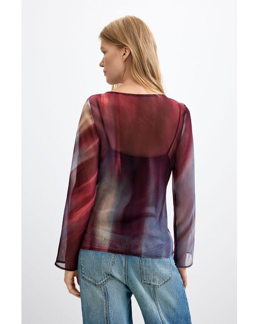 Desigual Red Sheer Long-Sleeve Blouse, Polyester