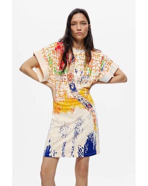 Desigual White Printed Knit Dress M. C. Lacroix, Cotton