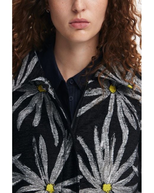 Desigual Black Daisy Print Coat, Polyester
