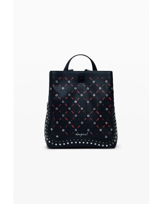 Desigual Blue Small Perforated Backpack With Studs