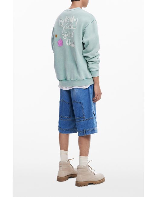 Desigual Blue Buenavida Embroidered Sweatshirt, Cotton for men
