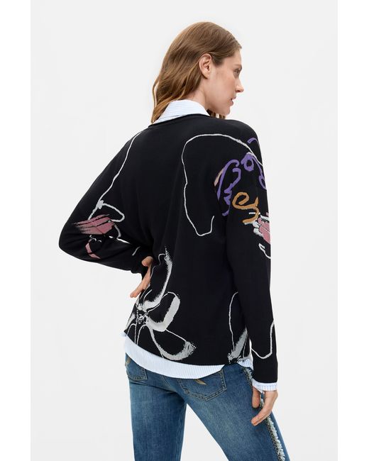 Desigual Blue Fine Knit Printed Sweater