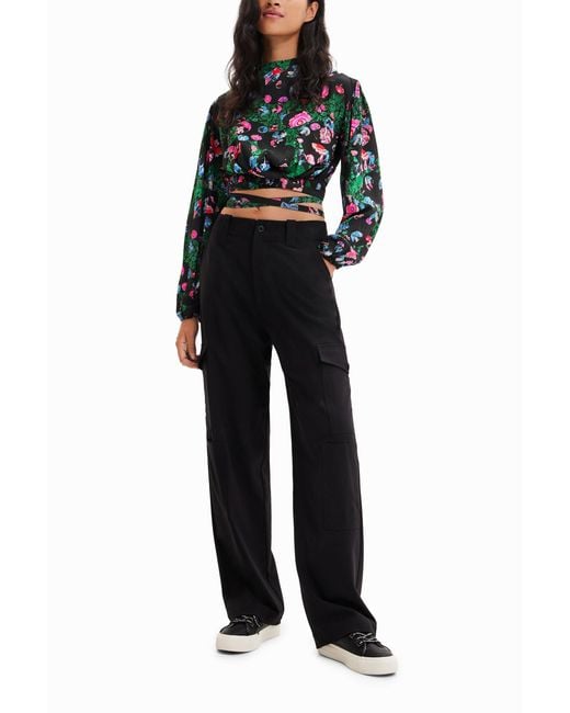 Blouse Courte Fleurie M. Christian Lacroix, Viscose, Noir Desigual en coloris Blue