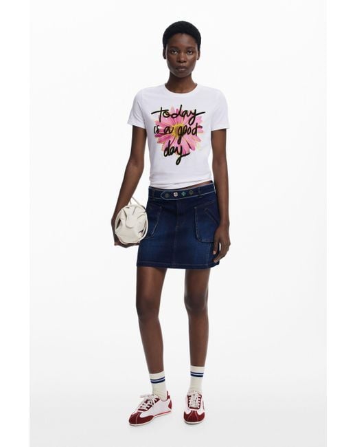 Desigual White Short-Sleeve Floral T-Shirt