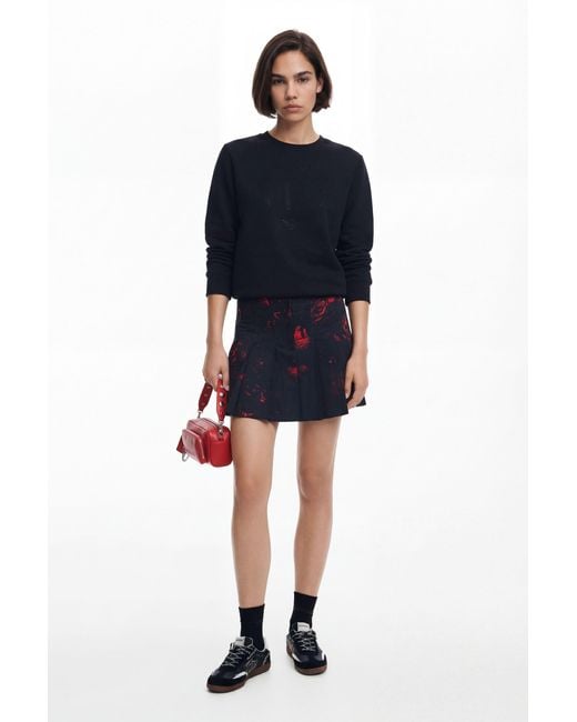 Desigual Blue Pleated Miniskirt By M. Christian Lacroi, Cotton