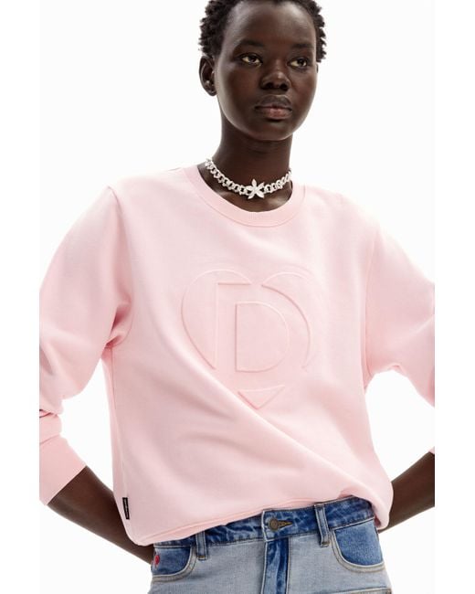 Desigual Pink Embossed Imagotype Sweatshirt