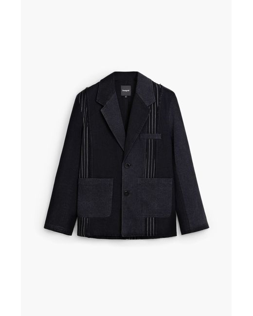 Desigual Blue Patchwork Blazer, Cotton for men