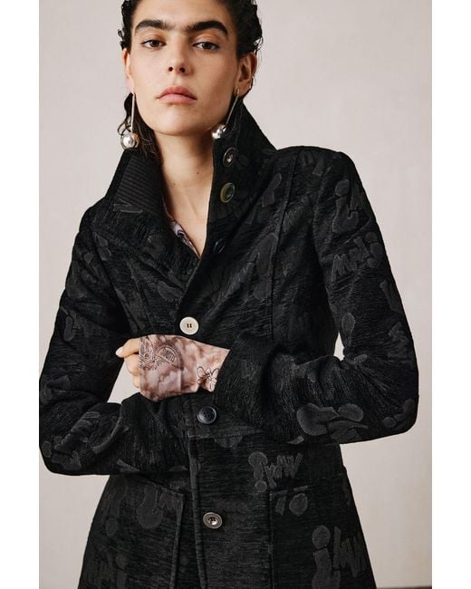 Desigual Black Structured Jacquard Coat Studio