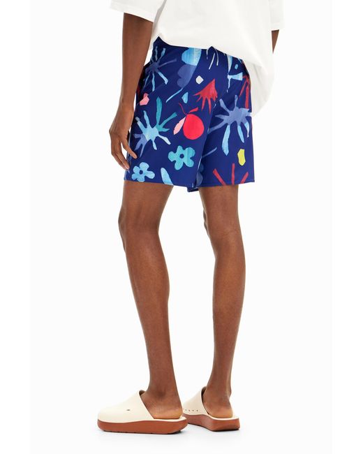 Desigual Blue Tropical Leaf Swimsuit, Polyester for men