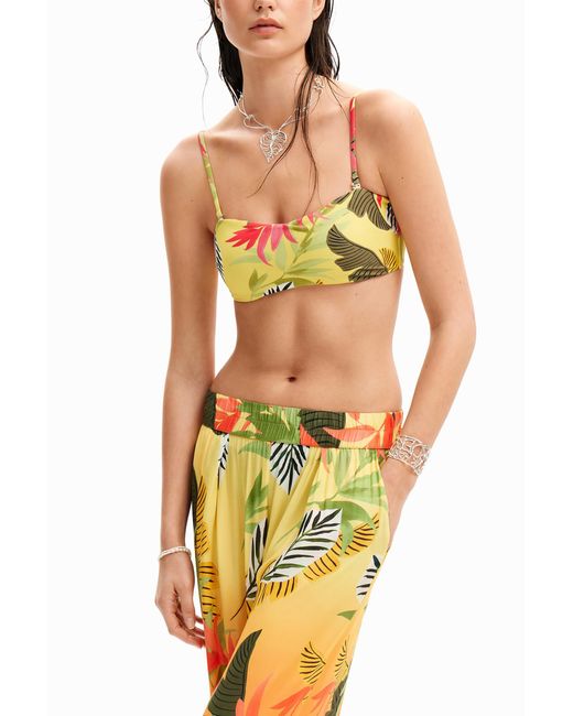 Desigual White Tropical Wide-Leg Trousers, Viscose