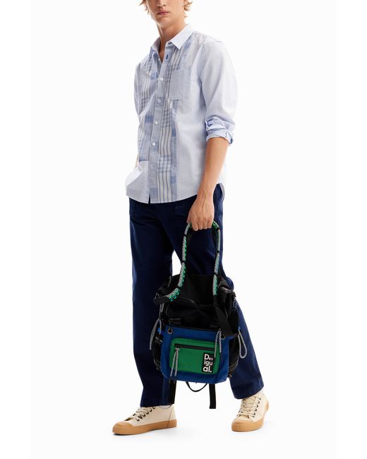 Desigual Blue Plaid Patchwork Shirt, Cotton for men