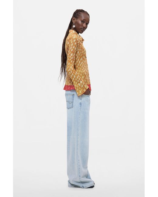Desigual White Pleated Printed Shirt, Polyester